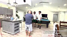 Natural tits bounce as he pulls out quick